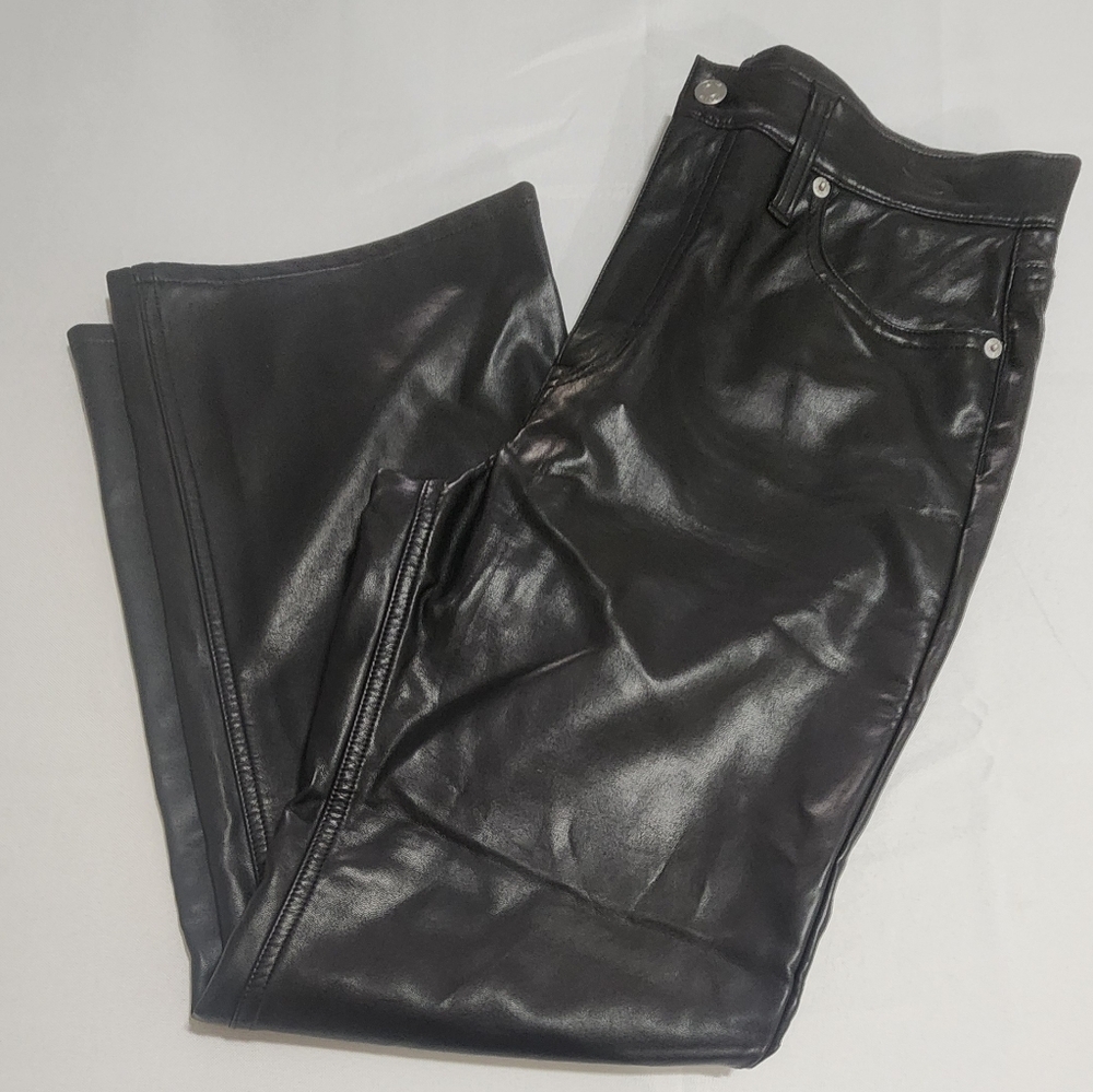J. CREW Size 28 Wide-Leg Pants Faux Leather Women's Black Mobwife Career